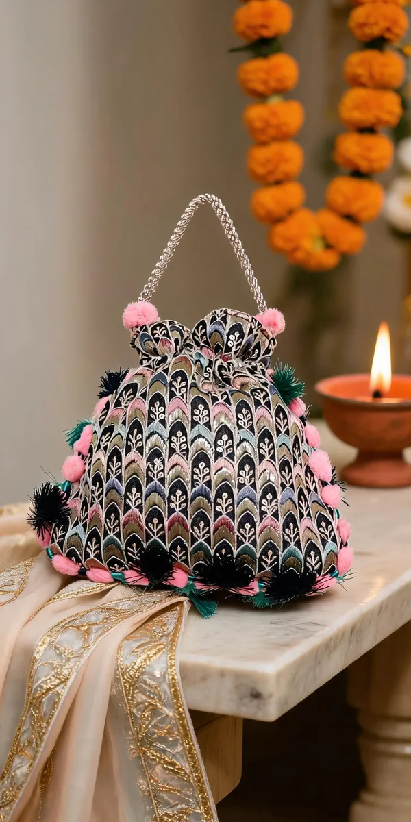 Cotton_Sequin_Embroidered_Pom_Pom_Tassel_Potli_Bag_For_Women