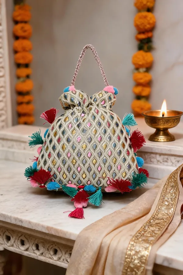 Grey_Cotton_Embroidered_Potli_Bag_With_Pom_Pom_Tassels_For_Women