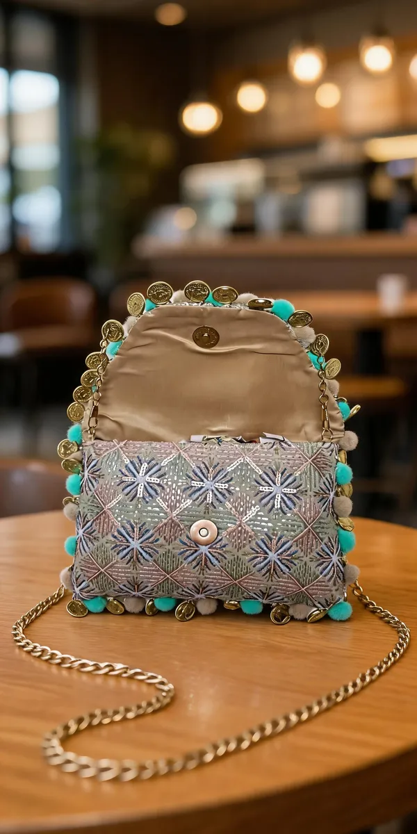 Cotton_Sequin_Embroidered_Coin_Pom_Pom_Trim_Sling_Bag_For_Women