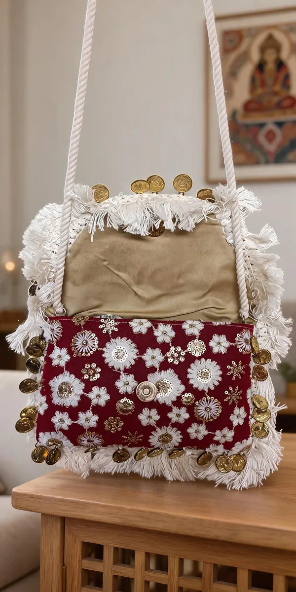 Maroon_Cotton_Embroidered_Fringe_Sling_Bag_For_Women