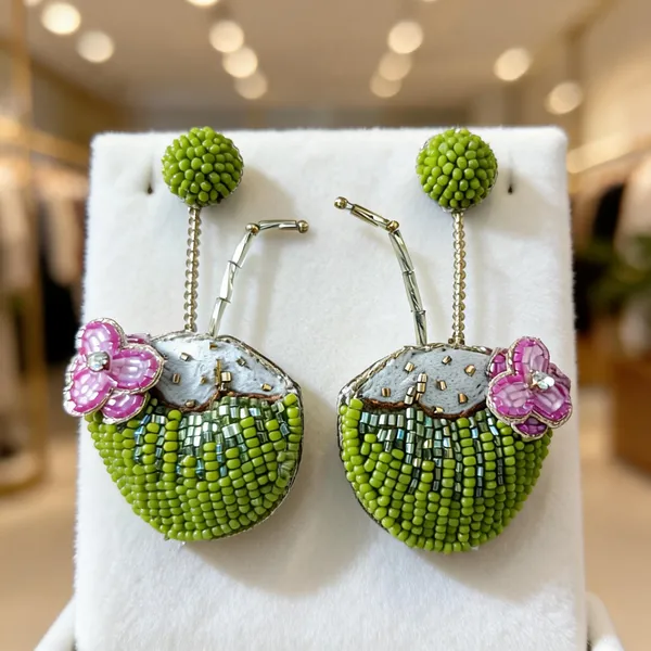 Green_Beaded_Floral_Drop_Earrings_For_Women