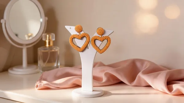 Orange_Beaded_Heart_Shape_Dangle_Earrings_For_Women