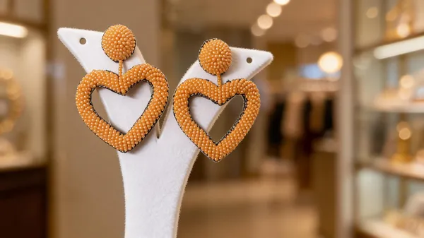 Orange_Beaded_Heart_Shape_Dangle_Earrings_For_Women