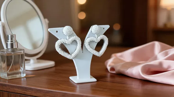 White_Beaded_Heart_Shape_Drop_Earrings_For_Women