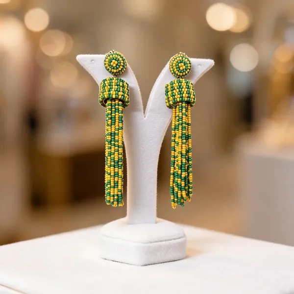 Green_Yellow_Beaded_Tassel_Drop_Earrings_For_Women