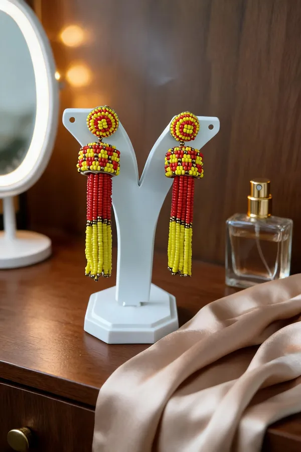 Red_Yellow_Beaded_Tassel_Drop_Earrings_For_Women