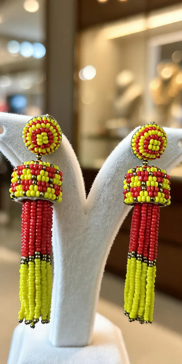 Red_Yellow_Beaded_Tassel_Drop_Earrings_For_Women