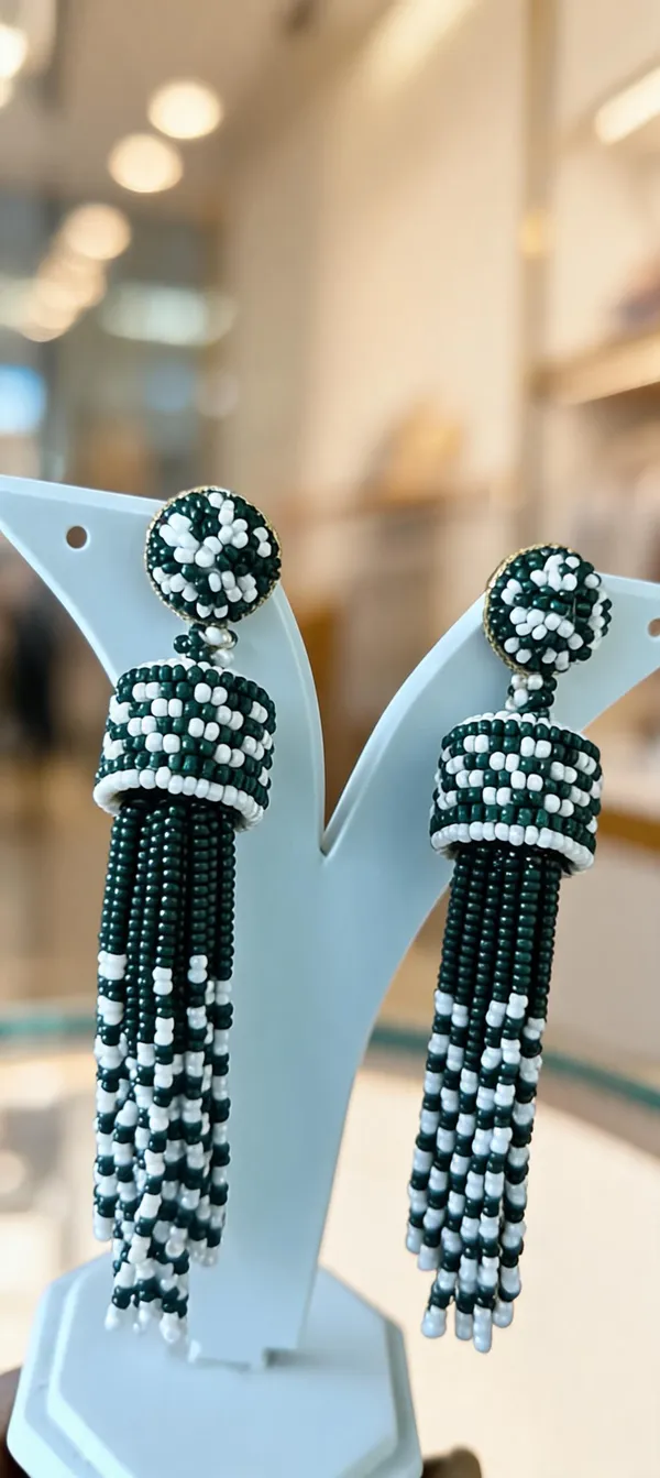 Green_White_Beaded_Tassel_Drop_Earrings_For_Women