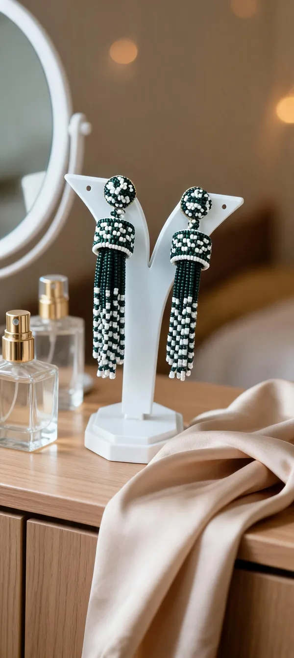 Green_White_Beaded_Tassel_Drop_Earrings_For_Women