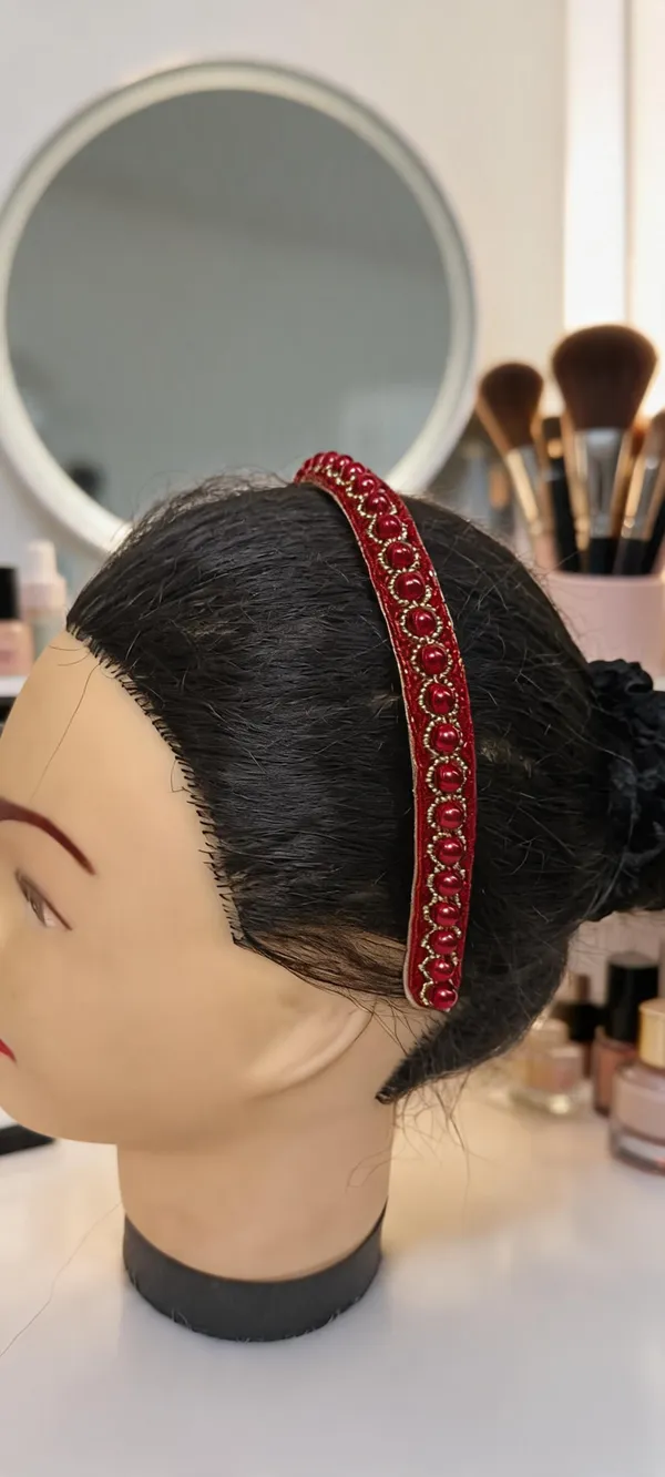 Red_Satin_Pearl_Beaded_Embellished_Hairband_For_Women