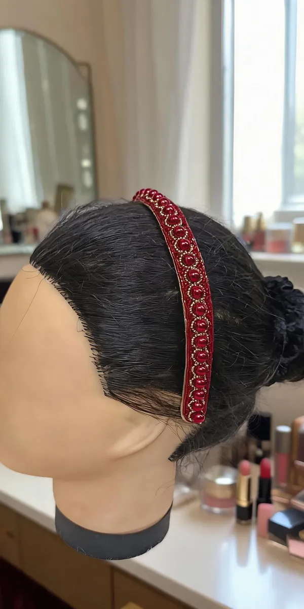 Red_Satin_Pearl_Beaded_Embellished_Hairband_For_Women
