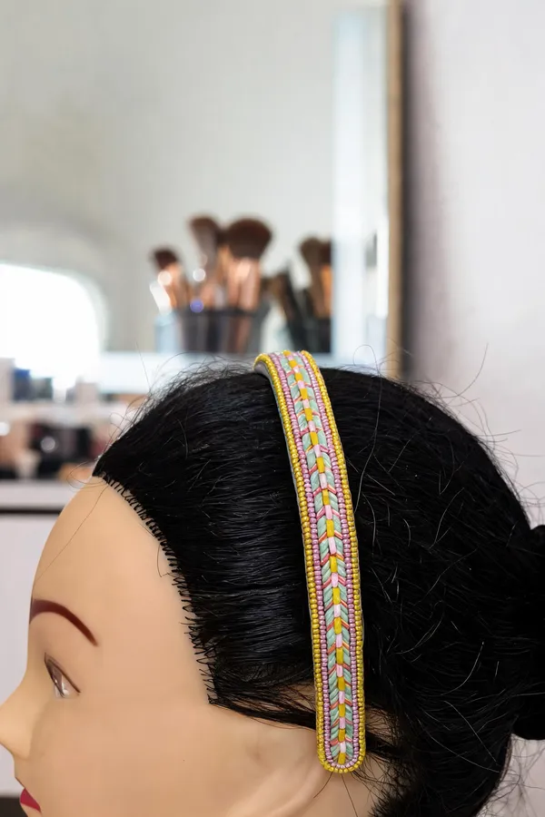 Yellow_Pink_Beaded_Braided_Hairband_For_Women