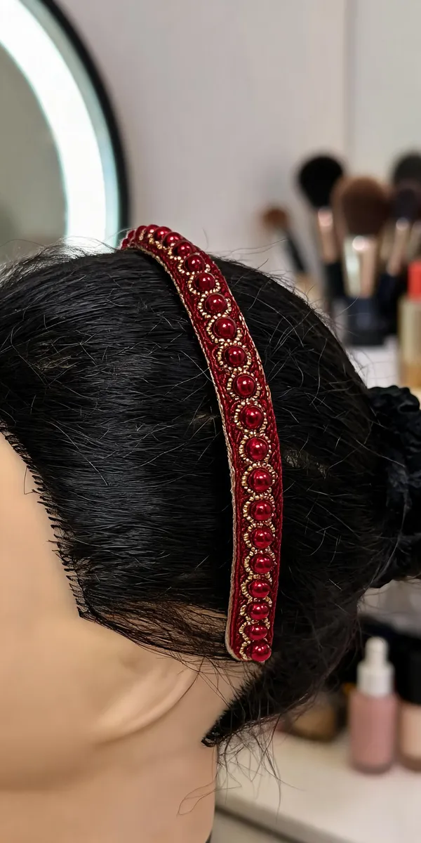 Red_Satin_Beaded_Pearl_Embellished_Hairband_For_Women