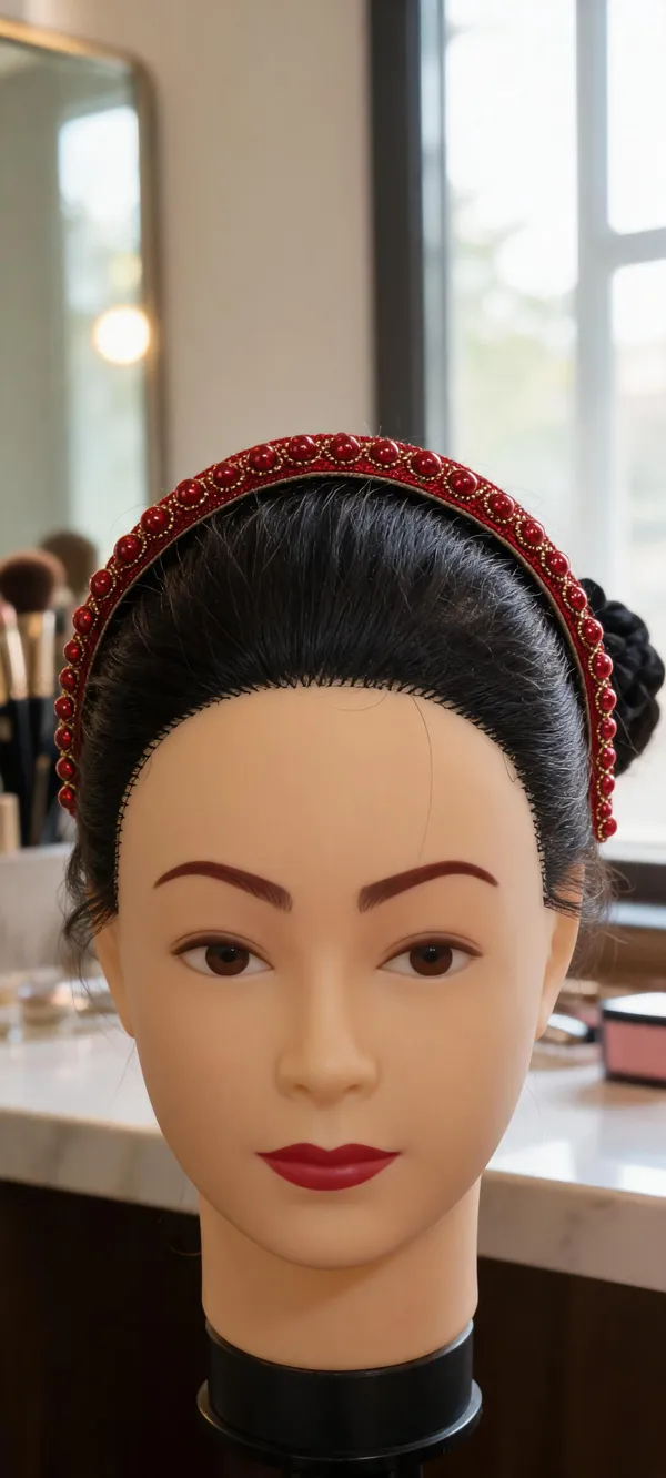 Red_Satin_Beaded_Pearl_Embellished_Hairband_For_Women