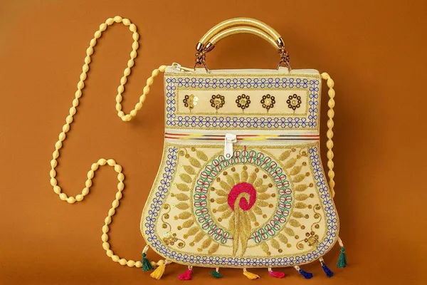 Handcrafted_Embroidered_Golden_Mandala_Handbag_Ethnic_Sling_With_Metal_Handle_Front_Zipper