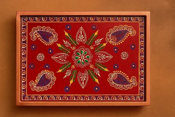 Hand_Painted_Decorative_Serving_Cart_Rajasthani_Folk_Art_Platter_On_Wheels