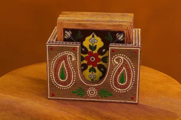 Hand_Painted_Wooden_Tea_Coaster_Set_Jaipur_Ceramic_Art_Set_Of_4_With_Holder