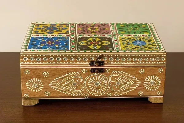 Hand_Painted_Wooden_Jewelry_Box_Indian_Folk_Art_White_Pigment_Work