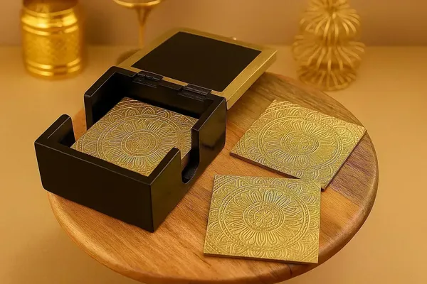 Handcrafted_Brass_Embossed_Coaster_Set_Indian_Mandala_Art_Wooden_Tea_Coasters_With_Holder