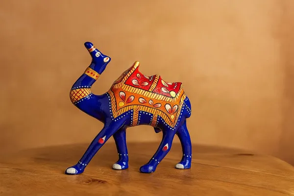 Handpainted_Metal_Camel_Figurine_With_Raised_Trunk_Indian_Folk_Art_Decor_Royal_Blue_Traditional_Rajasthani_Design