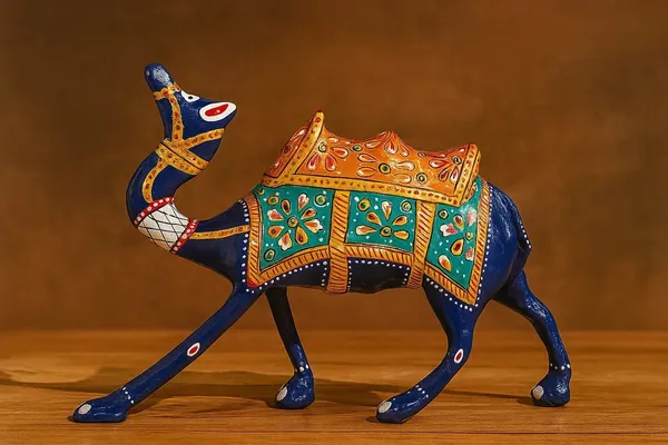 Handpainted_Metal_Camel_Figurine_Indian_Folk_Art_Traditional_Home_Decor_Sculpture_Royal_Blue_Rajasthani_Design