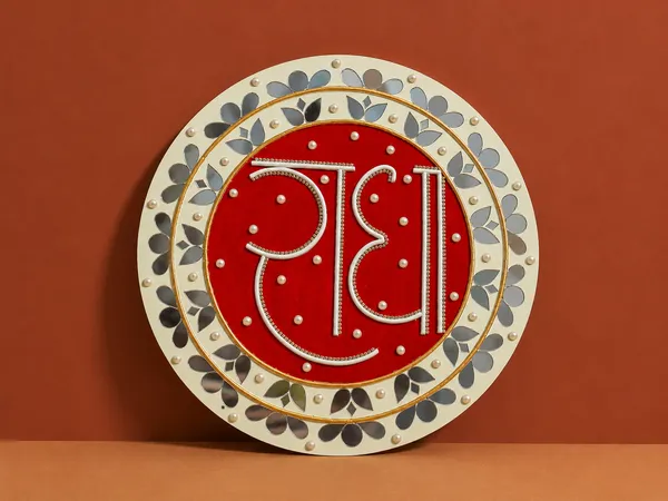Handcrafted_Radha_Calligraphy_Lippan_Art_Wall_Hanging_14_Inch_Mdf_Base_Premium_Devotional_Mud_Mirror_Work