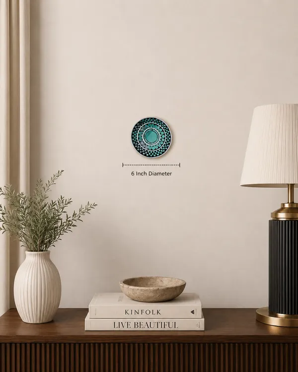 Handcrafted_Teal_Green_Round_Lippan_Art_Wall_Hanging_6_Inch_Mdf_Base_Traditional_Indian_Clay_Mirror_Work