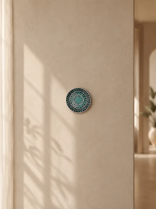 Handcrafted_Teal_Green_Round_Lippan_Art_Wall_Hanging_6_Inch_Mdf_Base_Traditional_Indian_Clay_Mirror_Work