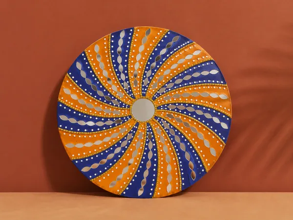 Handcrafted_Royal_Sunburst_Lippan_Art_Wall_Mirror_12_Inch_Mdf_Base_Vibrant_Blue_Yellow_Mud_Mirror_Work