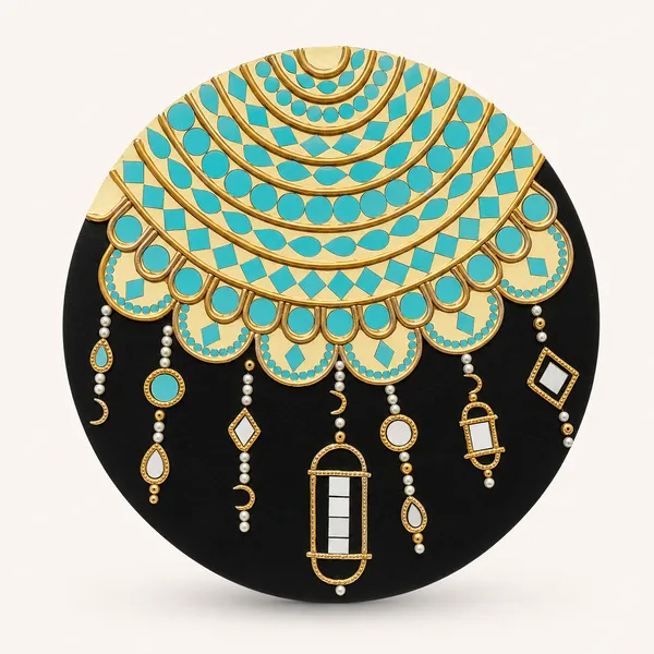 Handcrafted_Luxury_Jharokha_Archway_Lippan_Art_Wall_Hanging_16_Inch_Mdf_Base_Premium_Gold_Turquoise_Mud_Mirror_Work