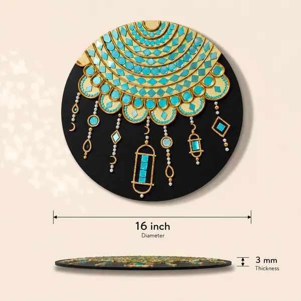 Handcrafted_Luxury_Jharokha_Archway_Lippan_Art_Wall_Hanging_16_Inch_Mdf_Base_Premium_Gold_Turquoise_Mud_Mirror_Work