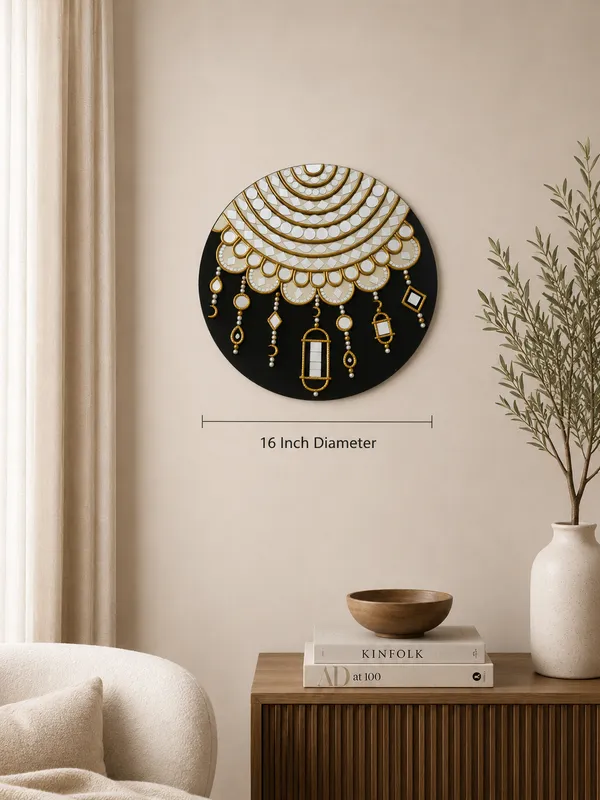 Handcrafted_Luxury_Jharokha_Archway_Lippan_Art_Wall_Hanging_16_Inch_Mdf_Base_Premium_Gold_Turquoise_Mud_Mirror_Work