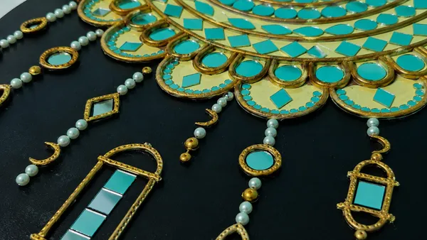 Handcrafted_Luxury_Jharokha_Archway_Lippan_Art_Wall_Hanging_16_Inch_Mdf_Base_Premium_Gold_Turquoise_Mud_Mirror_Work