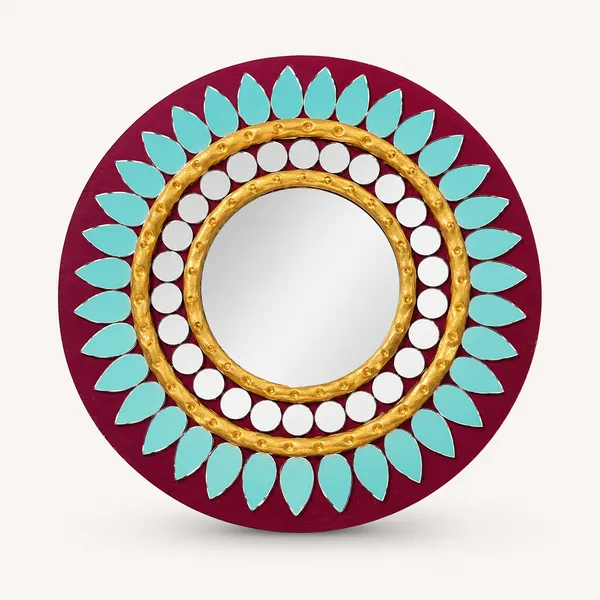 Handcrafted_Regal_Burgundy_Gold_Lippan_Art_Mirror_6_Inch_Mdf_Base_Traditional_Mud_Mirror_Work_Wall_Accent