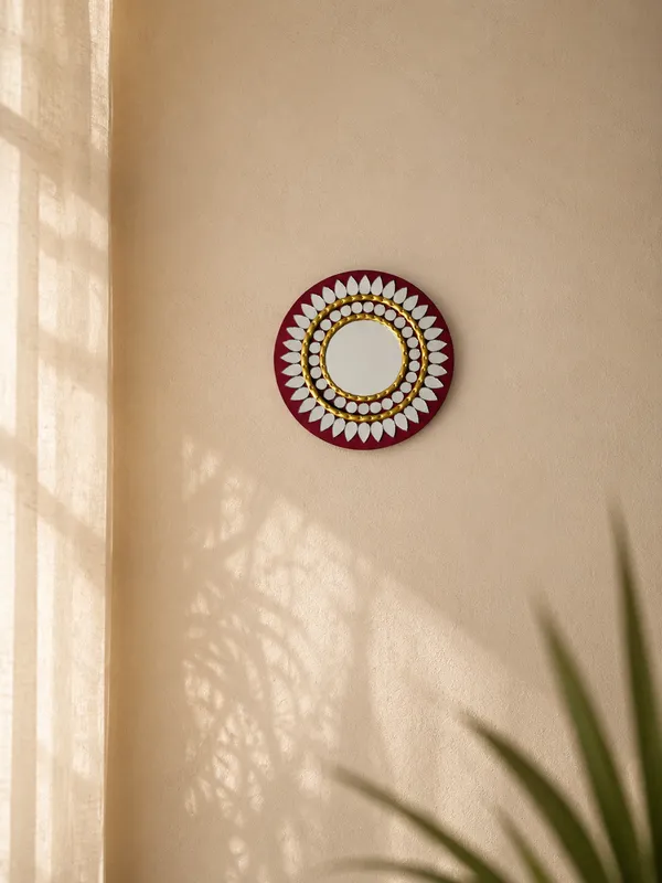 Handcrafted_Regal_Burgundy_Gold_Lippan_Art_Mirror_6_Inch_Mdf_Base_Traditional_Mud_Mirror_Work_Wall_Accent