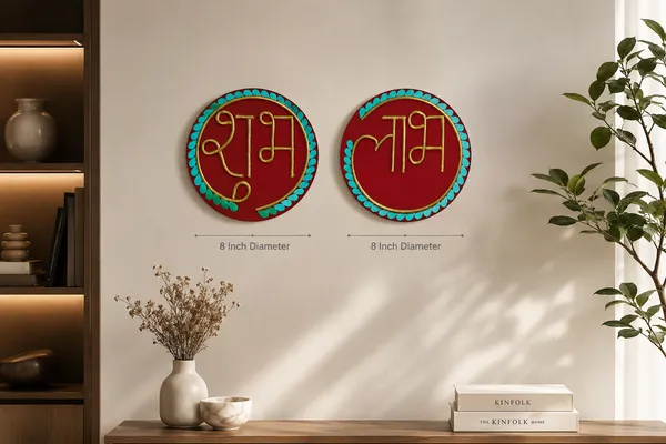 Handcrafted_Shubh_Labh_Calligraphy_Lippan_Art_Wall_Hanging_Set_8_Inch_Mdf_Base_Each_Festive_Red_Gold_Mud_Mirror_Work