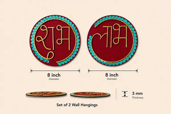 Handcrafted_Shubh_Labh_Calligraphy_Lippan_Art_Wall_Hanging_Set_8_Inch_Mdf_Base_Each_Festive_Red_Gold_Mud_Mirror_Work