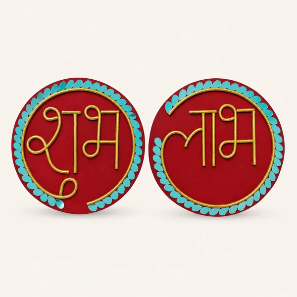 Handcrafted_Shubh_Labh_Calligraphy_Lippan_Art_Wall_Hanging_Set_8_Inch_Mdf_Base_Each_Festive_Red_Gold_Mud_Mirror_Work