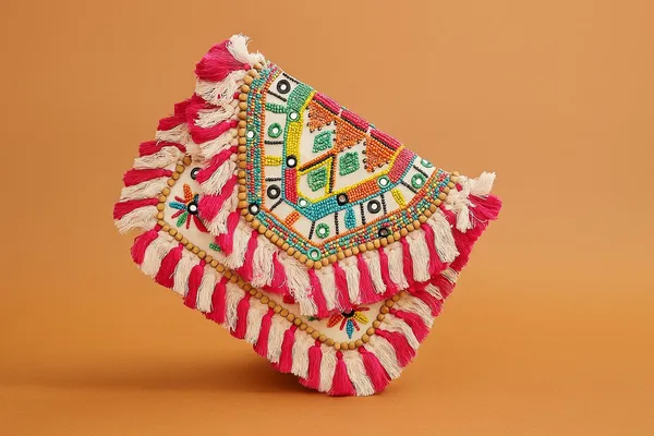 Handcrafted_Boho_Beaded_Clutch_&_Sling_Bag_-_Tribal_Coins,_Shells_&_Evil_Eye_Design-Pink