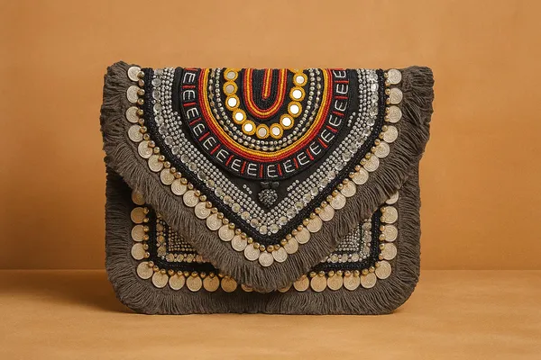 Handcrafted_Boho_Beaded_Clutch_&_Sling_Bag_-_Tribal_Coins,_Shells_&_Evil_Eye_Design-Dark_Grey