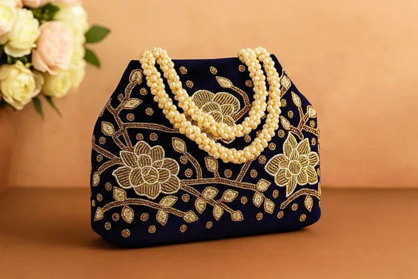 Handcrafted_Velvet_Mini_Tote_with_Pearl_Handle_-_'Royal_Garden'_Floral_Zari_Handbag-Black