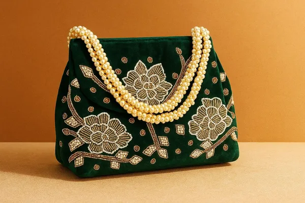 Handcrafted_Velvet_Mini_Tote_with_Pearl_Handle_-_'Royal_Garden'_Floral_Zari_Handbag-Green