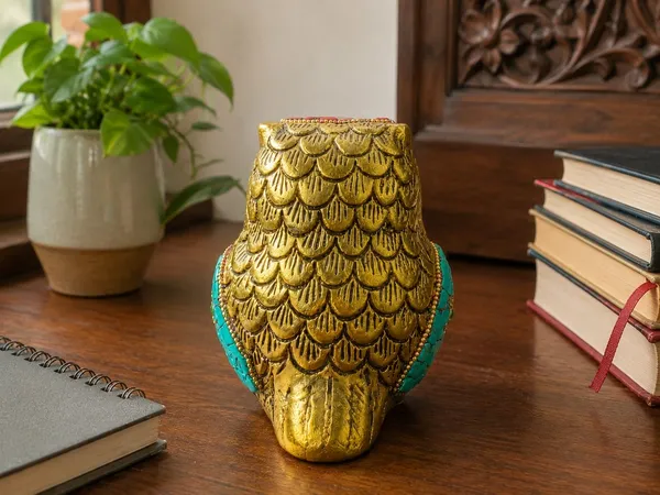 Golden_Owl_Figurine_with_Turquoise_&_Coral_Stone_Inlay_Work_�_Decorative_Metal_Owl_Paperweight_for_Office_Desk_&_Home_Decor