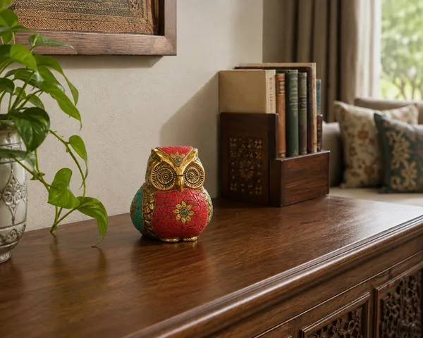 Golden_Owl_Figurine_with_Turquoise_&_Coral_Stone_Inlay_Work_�_Decorative_Metal_Owl_Paperweight_for_Office_Desk_&_Home_Decor