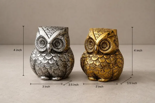 Golden_&_Silver_Owl_Figurine_Set_–_Decorative_Metal_Owl_Paperweights_for_Office_Desk,_Home_Decor_&_Good_Luck