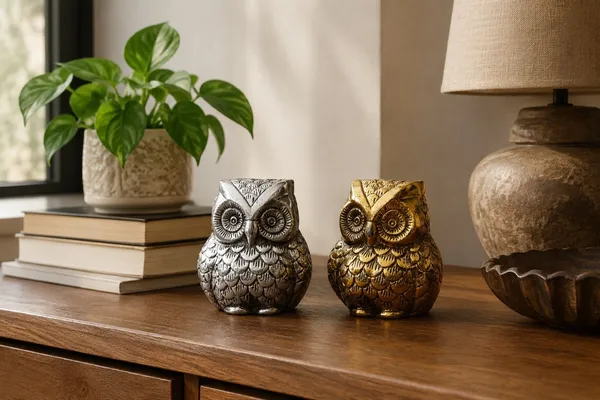 Golden_&_Silver_Owl_Figurine_Set_–_Decorative_Metal_Owl_Paperweights_for_Office_Desk,_Home_Decor_&_Good_Luck