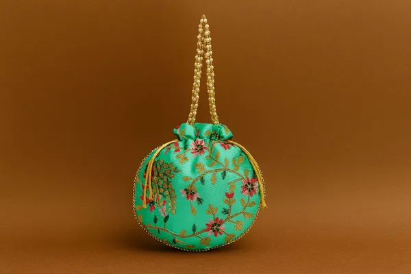 Handcrafted_Embroidered_Potli_Bag_with_Pearl_Handle_-_Traditional_Rajasthani_Wedding_Batwa-Green