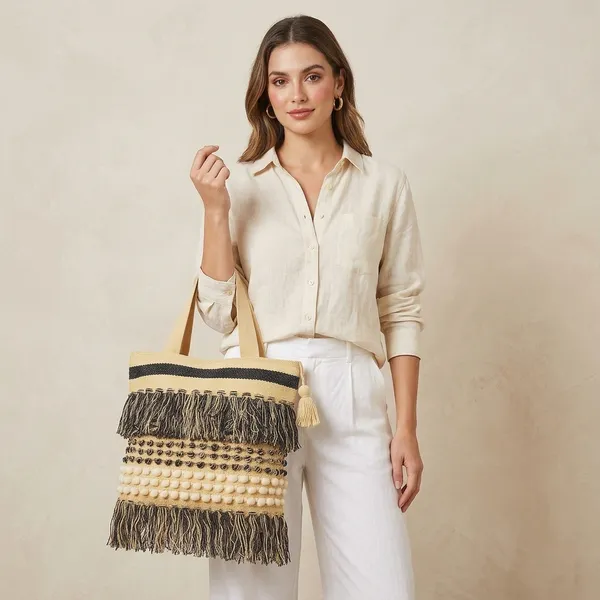 Handcrafted_Multi-Textured_Boho_Tote_-_Woven_Shoulder_Bag_with_Fringes_&_Popcorn_Details-Black