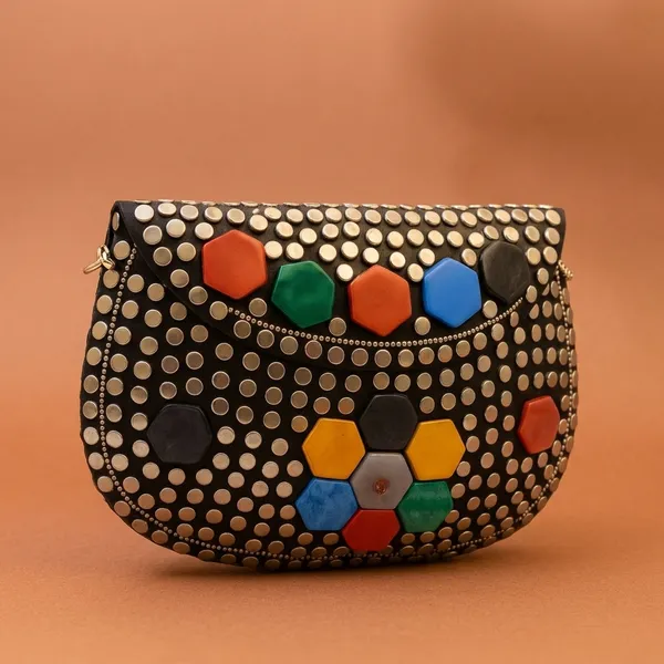 Handcrafted_Mosaic_Stone_&_Metal_Studded_Clutch_-_Geometric_Evening_Sling_Bag