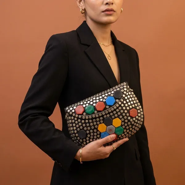 Handcrafted_Mosaic_Stone_&_Metal_Studded_Clutch_-_Geometric_Evening_Sling_Bag